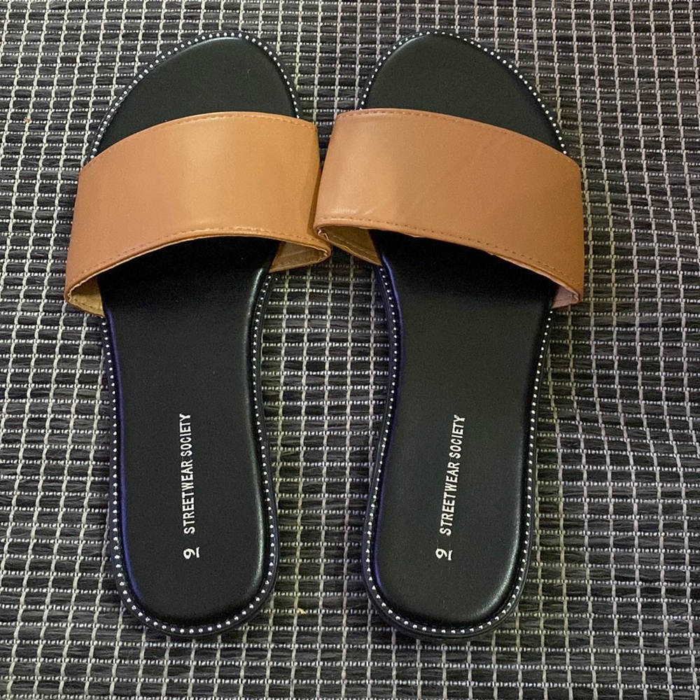 Brown and black slide Sandals